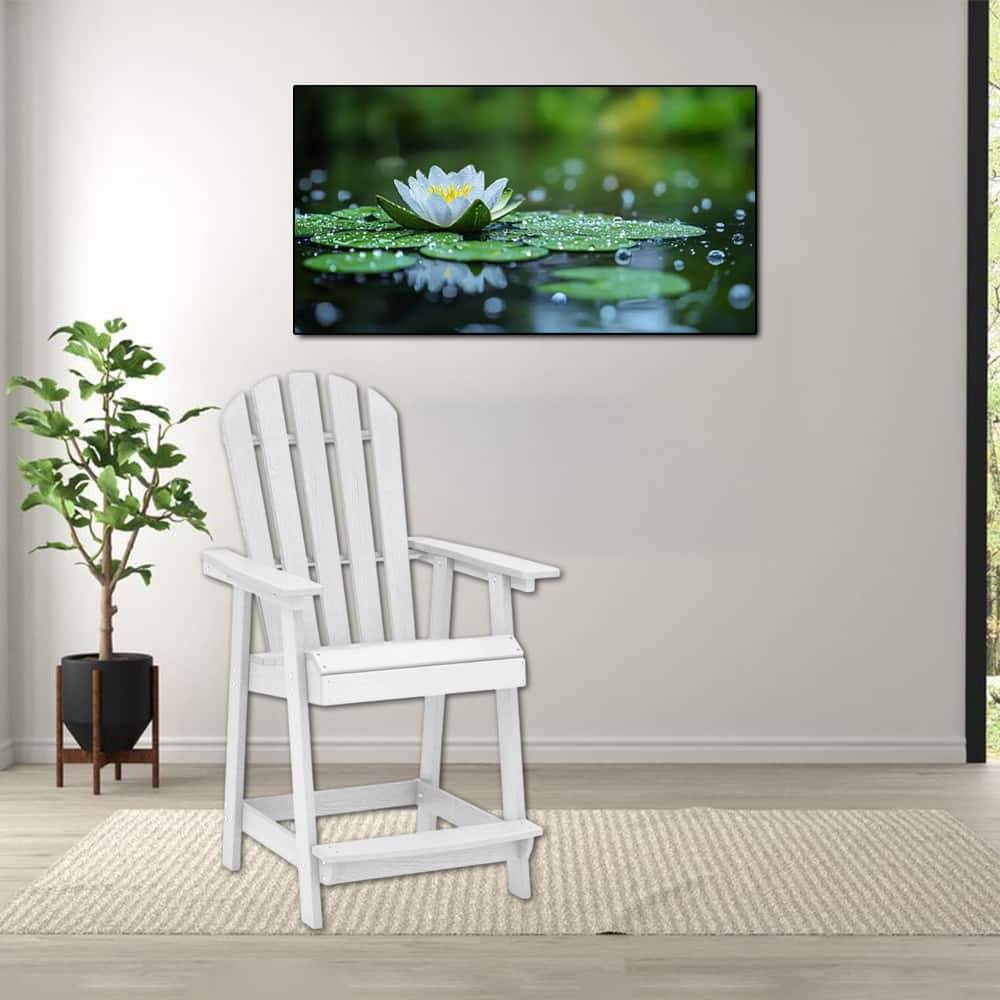 Hivvago - HDPE Outdoor and Indoor Chair with Armrests and Built-in Footrest - White