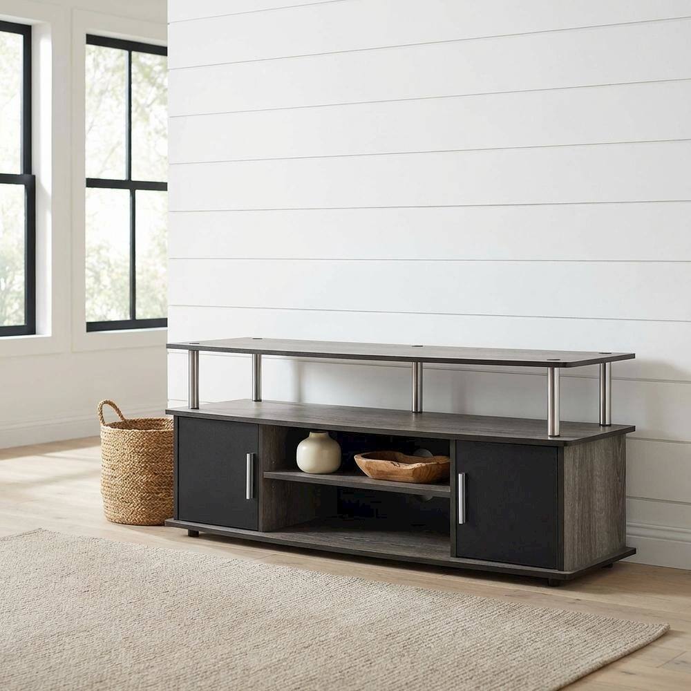 Alt View 1. FurniFact - Weathered Gray, Black TV Stand, Cabinets, Shelves, up to 55 Inch TVs - Gray.