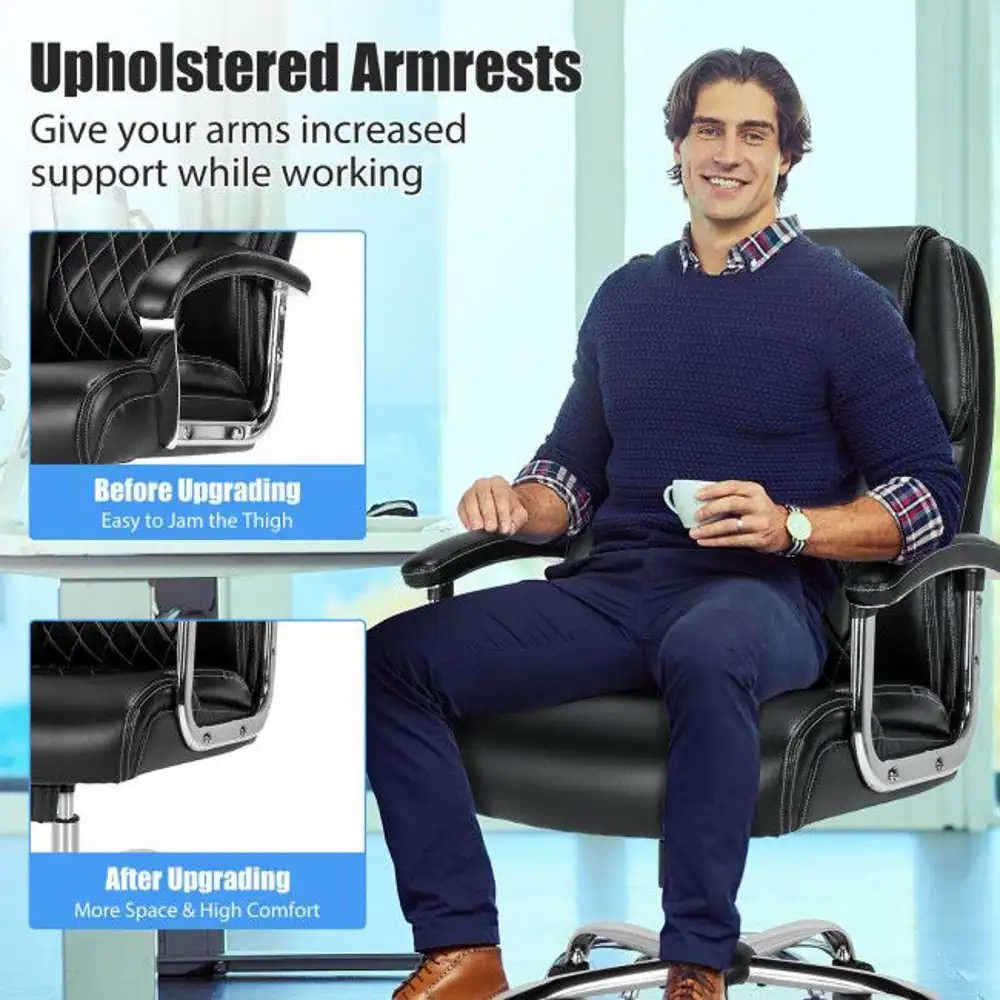 Upholstered Armrests  
Give your arms increased support while working

Before Upgrading  
Easy to Jam the Thigh

After Upgrading  
More Space & High Comfort