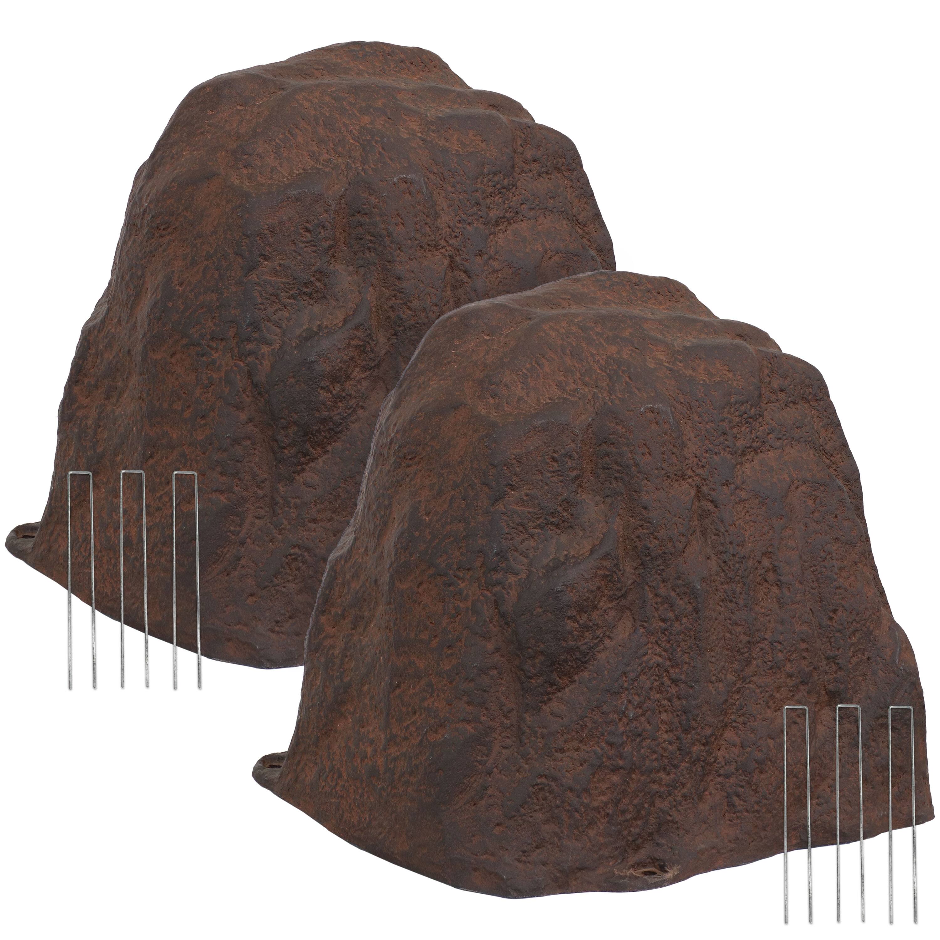 Sunnydaze - Set of 2 Artificial Polyresin Landscape Rocks with Stakes - Brown