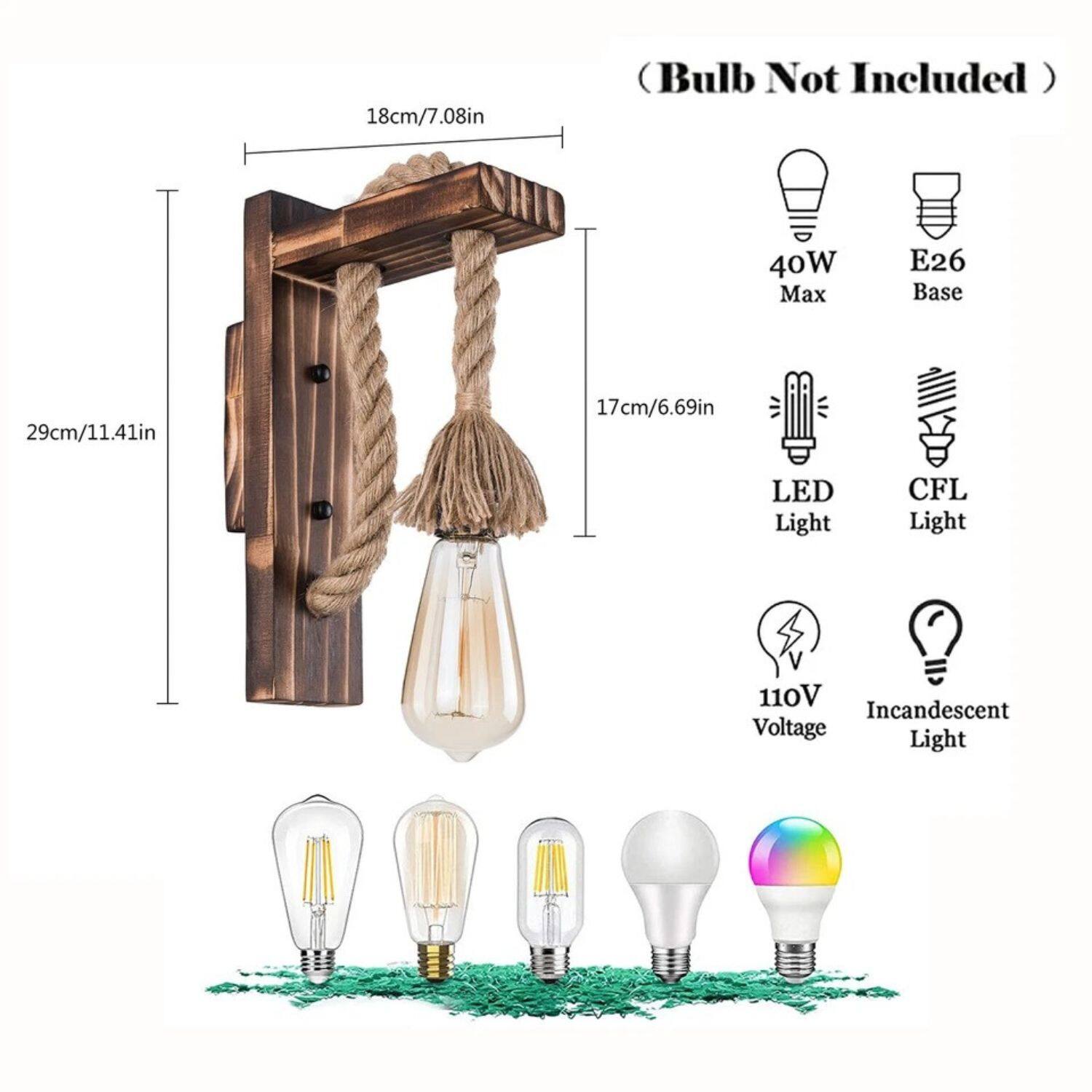 - 18cm/7.08in
- 29cm/11.41in
- 17cm/6.69in

(Bulb Not Included)

- 40W Max
- E26 Base
- LED Light
- CFL Light
- 110V Voltage
- Incandescent Light