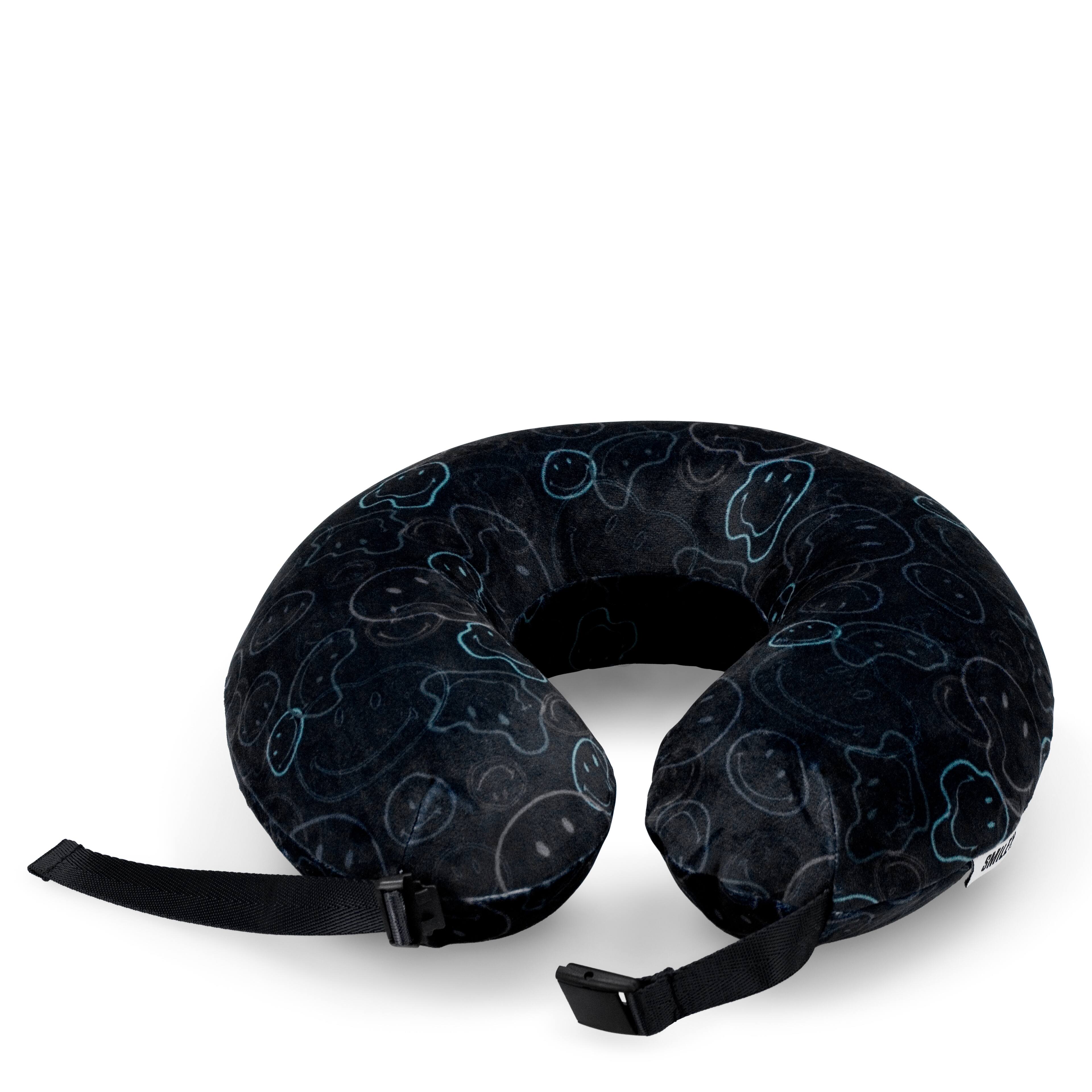 Alt View 1. Smiley World - SMILEY Black Melted Smiles Marshmallow Memory Foam Travel Pillow - Black.
