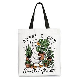 OrnamentallyYou - Oops I Got Another Plant Goose Canvas Tote Bag, Sarcastic Gardening Humor Gift - White Black