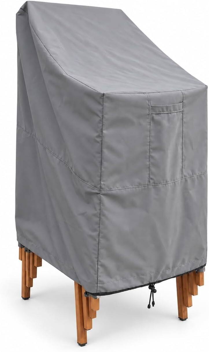 KHOMO GEAR - Stackable Chair Cover Waterproof, Outdoor Patio Chair Cover for Up to 6 Stacked Chairs - 33.5"L x 25.5"D x 45"H - Gray