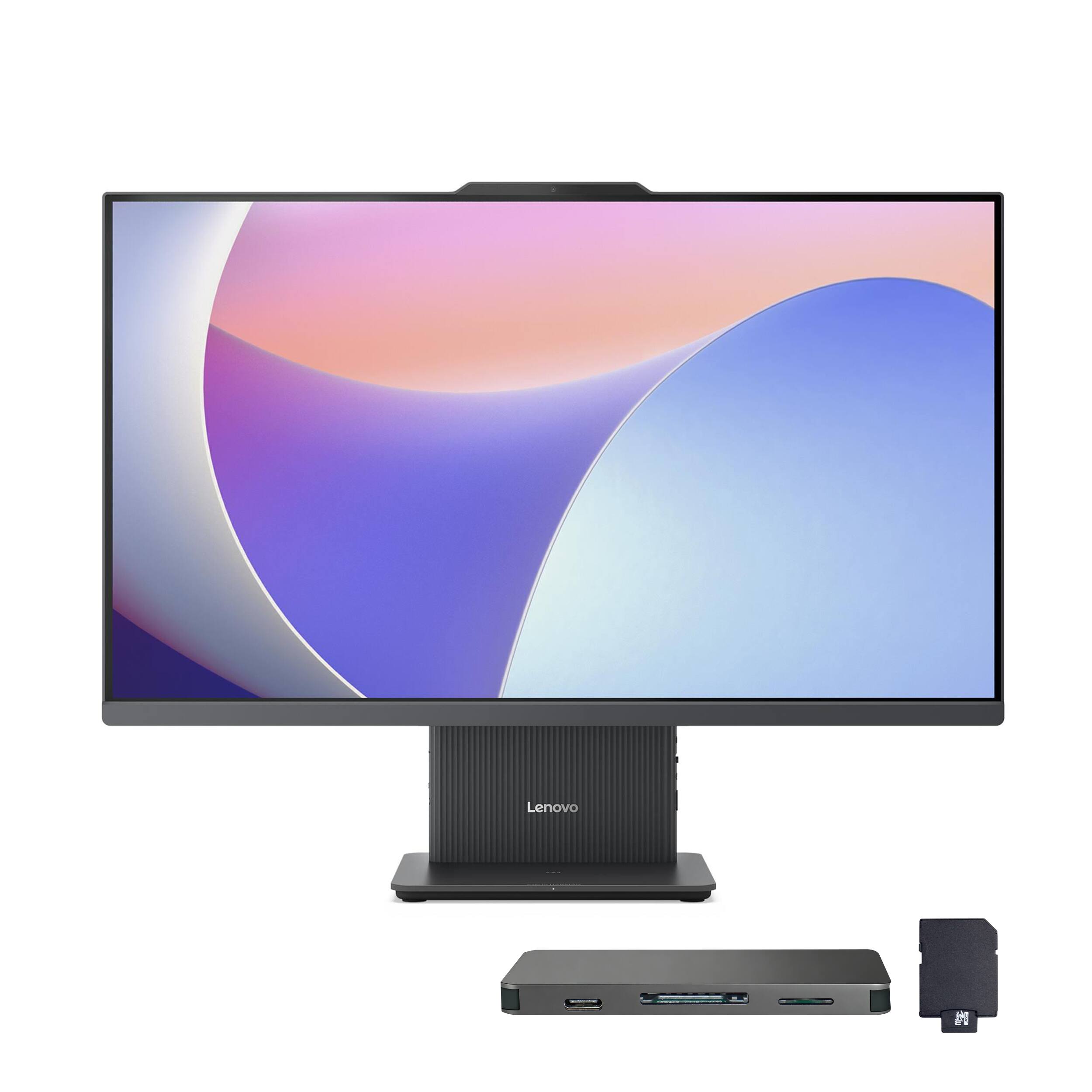 Front. Lenovo - Lenovo IdeaCentre AIO 23.8" FHD All-in-One Desktop,Ryzen 5 7535HS,32GB RAM,2TB SSD+160GB Dock Set,Win 11 Pro,Grey - Gray.