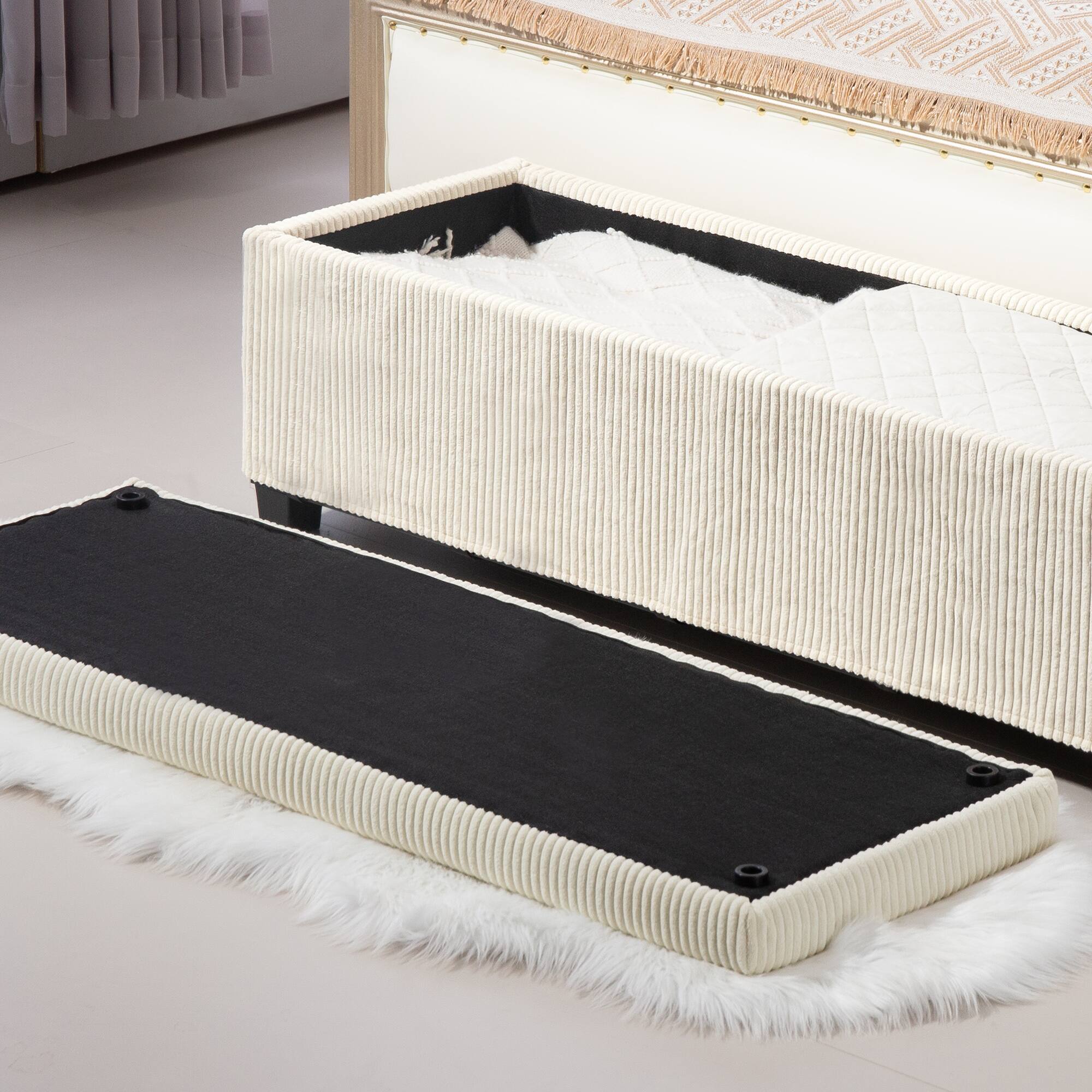 Alt View 9. Homcom - 47 Inches Storage Ottoman Bench, Foot Rest with Removable Lid, End of Bed Bench, Padded Seat, for Living Room, Bedroom - Beige.