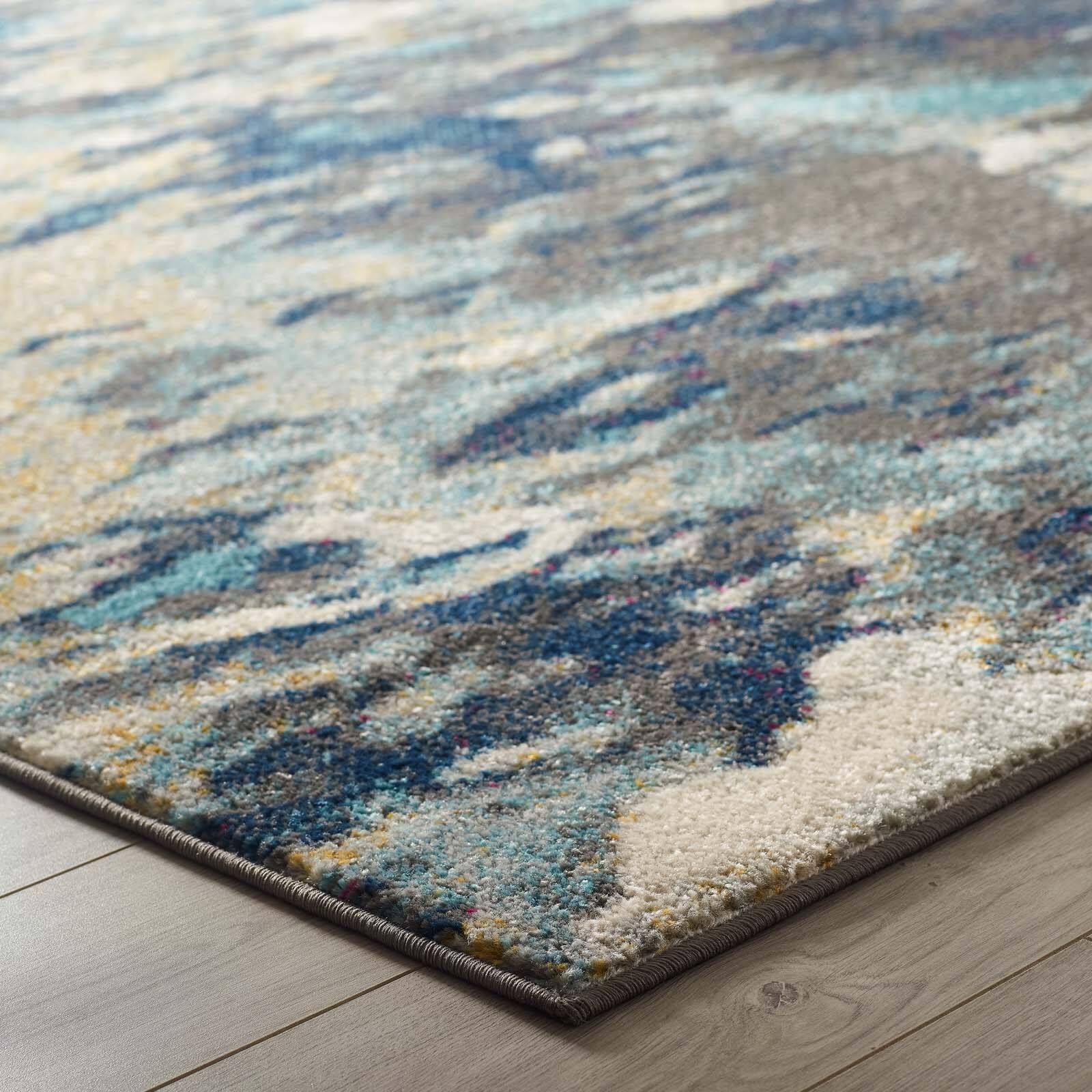 Back. Modway - Entourage Foliage Contemporary Modern Abstract Area Rug - Blue Tan Gray.