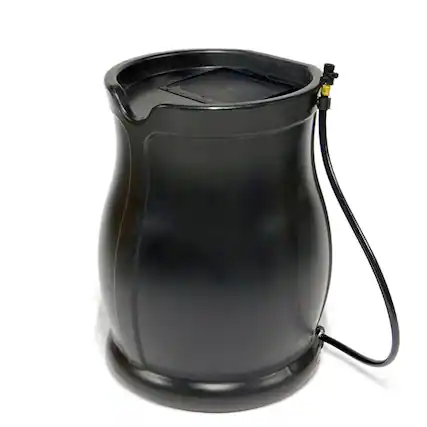 Front. FCMP Outdoor - FCMP Outdoor Catalina 45 Gallon Water Catcher Rain Barrel w/ Flat Back, Black - Black.