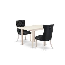 East West Furniture - 3 Piece Dining Set Consists of a Rectangle Kitchen Table with Dropleaf - White