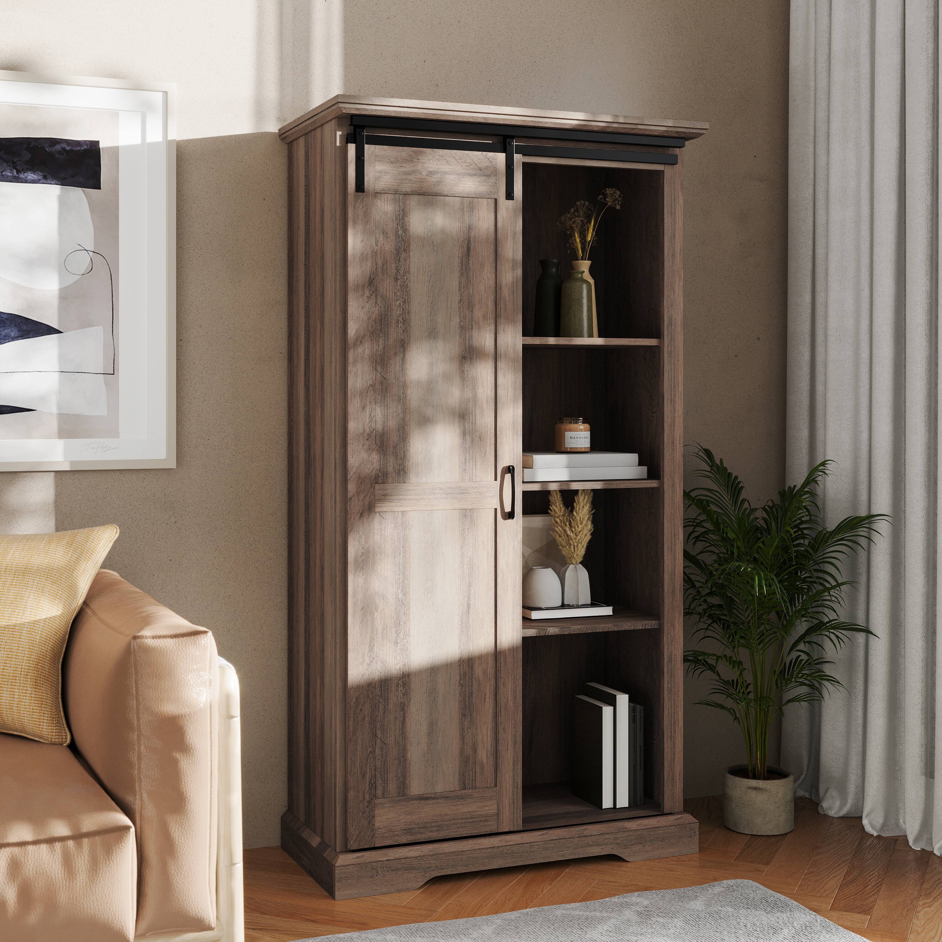 Alt View 1. Flash Furniture - Harrison 36" Wide Rustic Farmhouse Storage Cabinet Bookcase with Sliding Barn Door and 4 Adjustable and 2 Fixed Shelves - Gray.