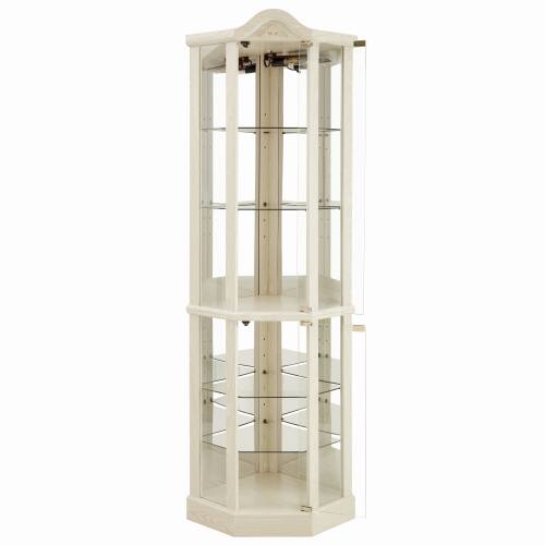 Alt View 4. LUCKY ONE - Freestanding Corner Curio Cabinet with Glass Shelves LED Light Bar Cabinet Wine Storage Display Case - White.