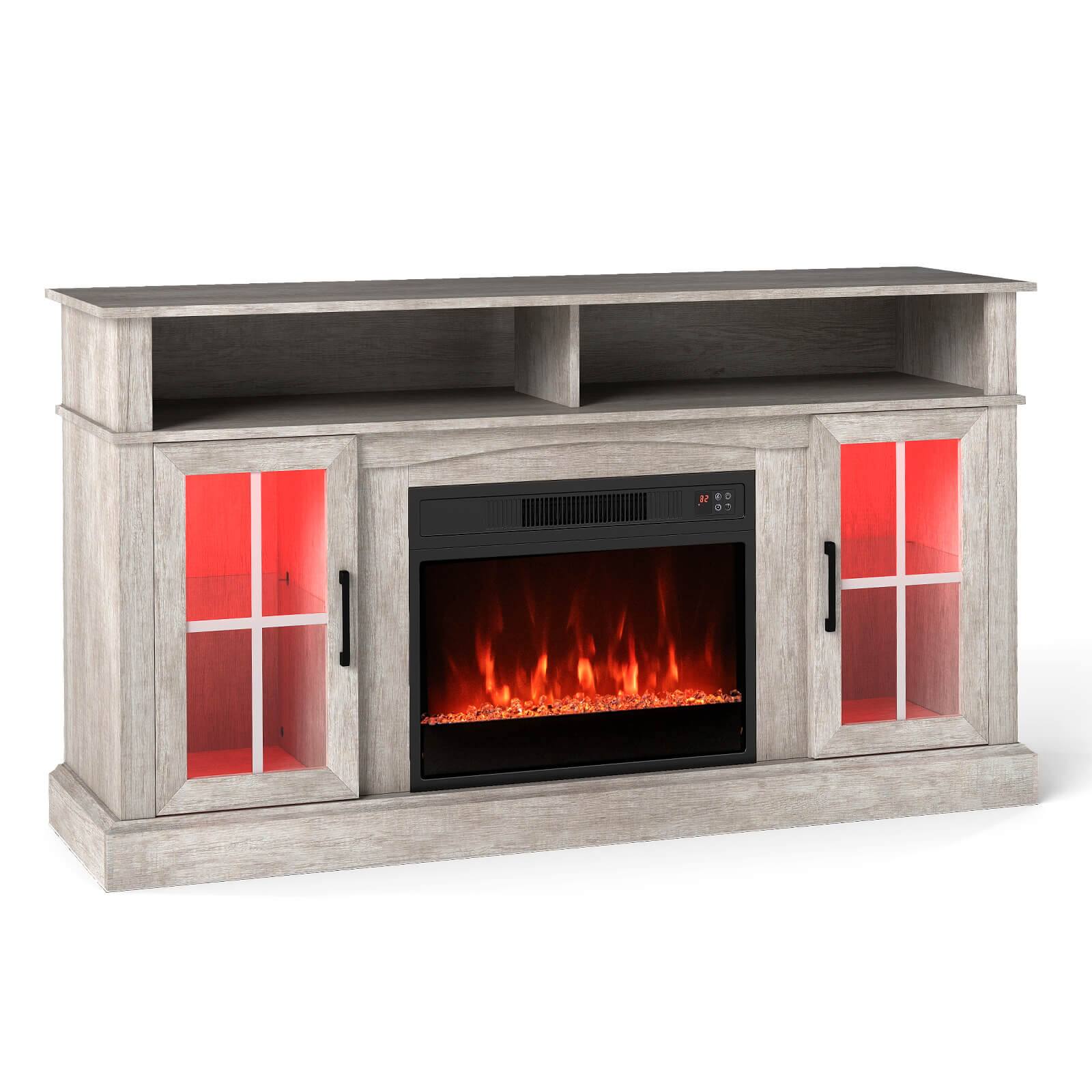 Alt View 9. Costway - Costway 58" Fireplace TV Stand with LED Lights Entertainment Center for 65 Inch TV - Gray.