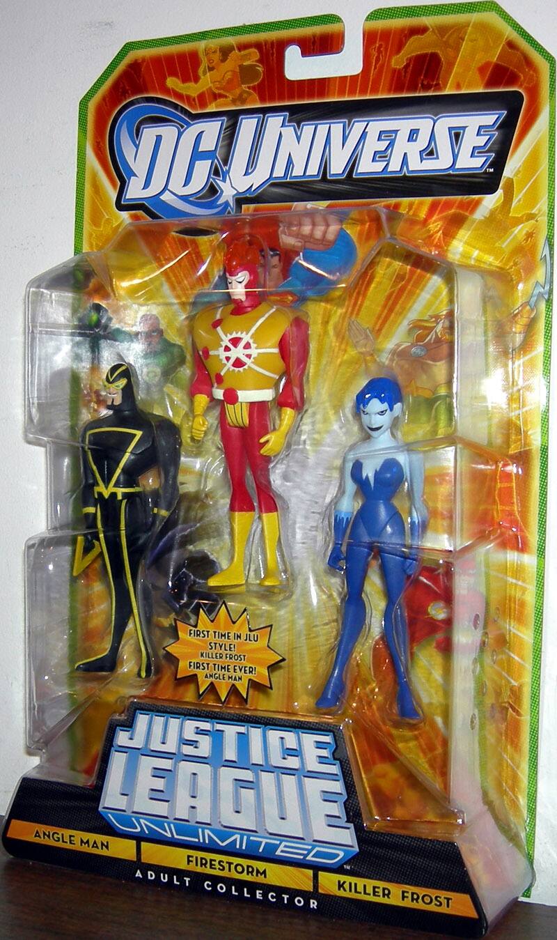 DC Universe™  
Justice League Unlimited  
First Time in JLU Style!  
Killer Frost First Time Ever!  
Angle Man  

Justice League Unlimited  
Angle Man  
Firestorm  
Killer Frost  

Adult Collector