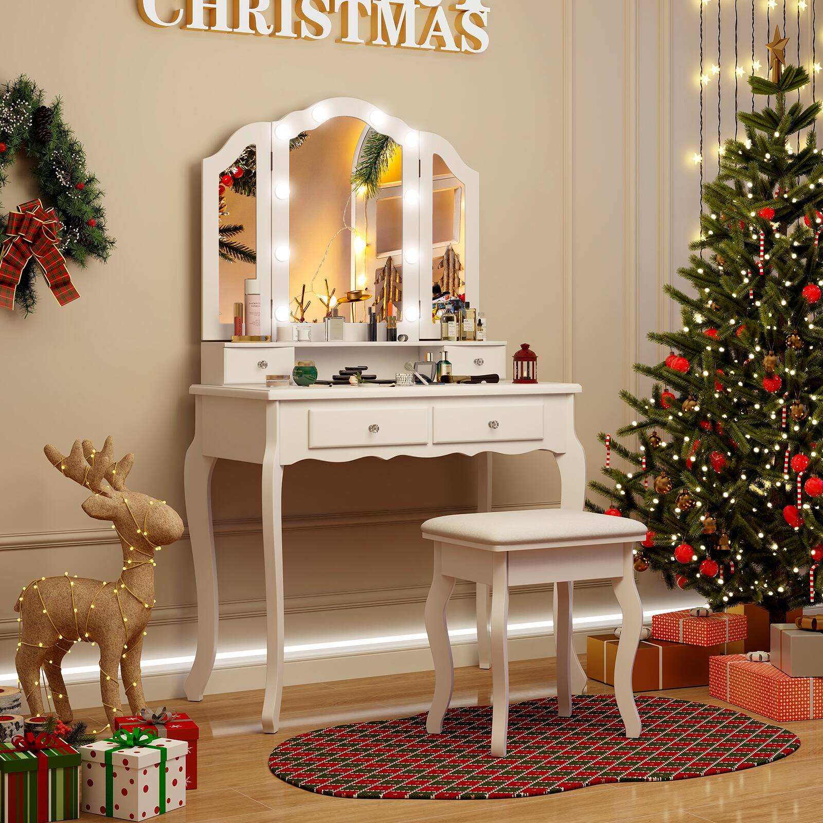 Alt View 2. SlickBlue - Makeup Vanity Desk with Lighted Mirror and Organized Storage Drawers - White.