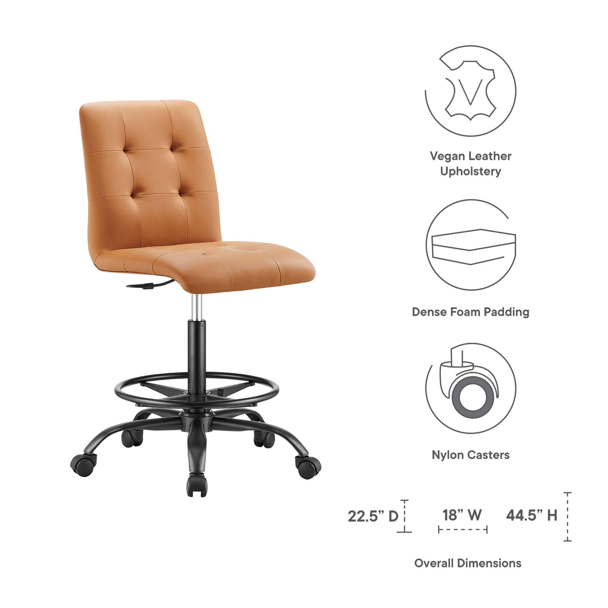 Vegan Leather Upholstery  
Dense Foam Padding  
Nylon Casters  

Overall Dimensions:  
22.5" D  
18" W  
44.5" H