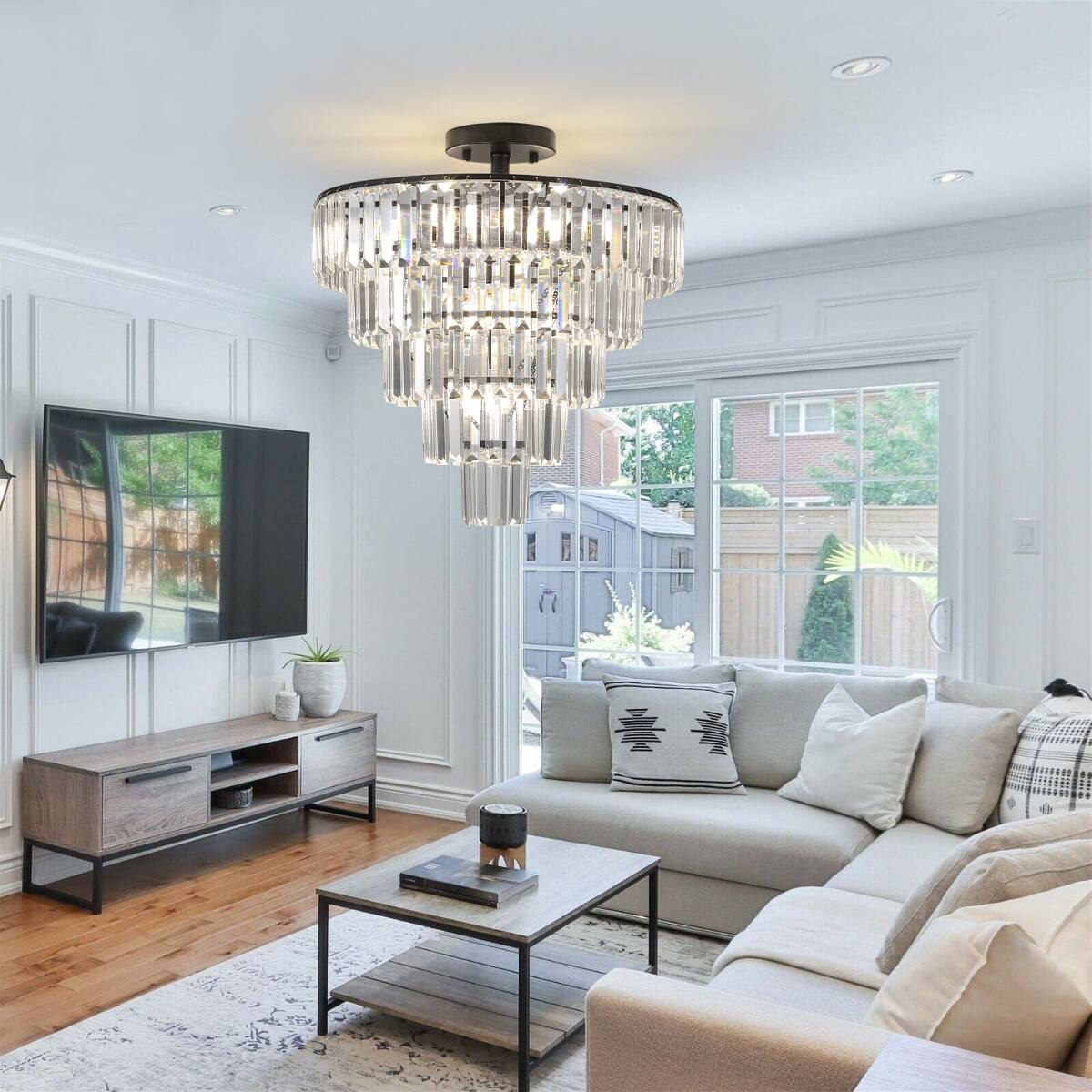 Loheer 20 inch Black Crystal Chandelier, Ten Light Flush Mount Ceiling ...