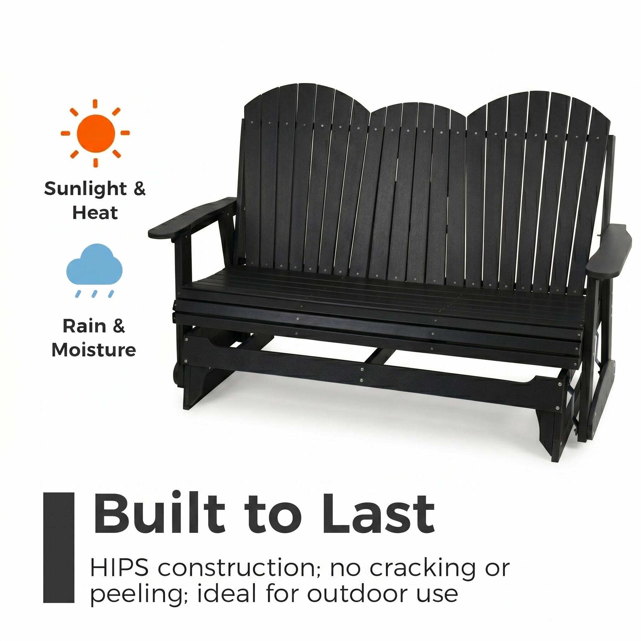 Sunlight & Heat  
Rain & Moisture  
Built to Last  
HIPS construction; no cracking or peeling; ideal for outdoor use