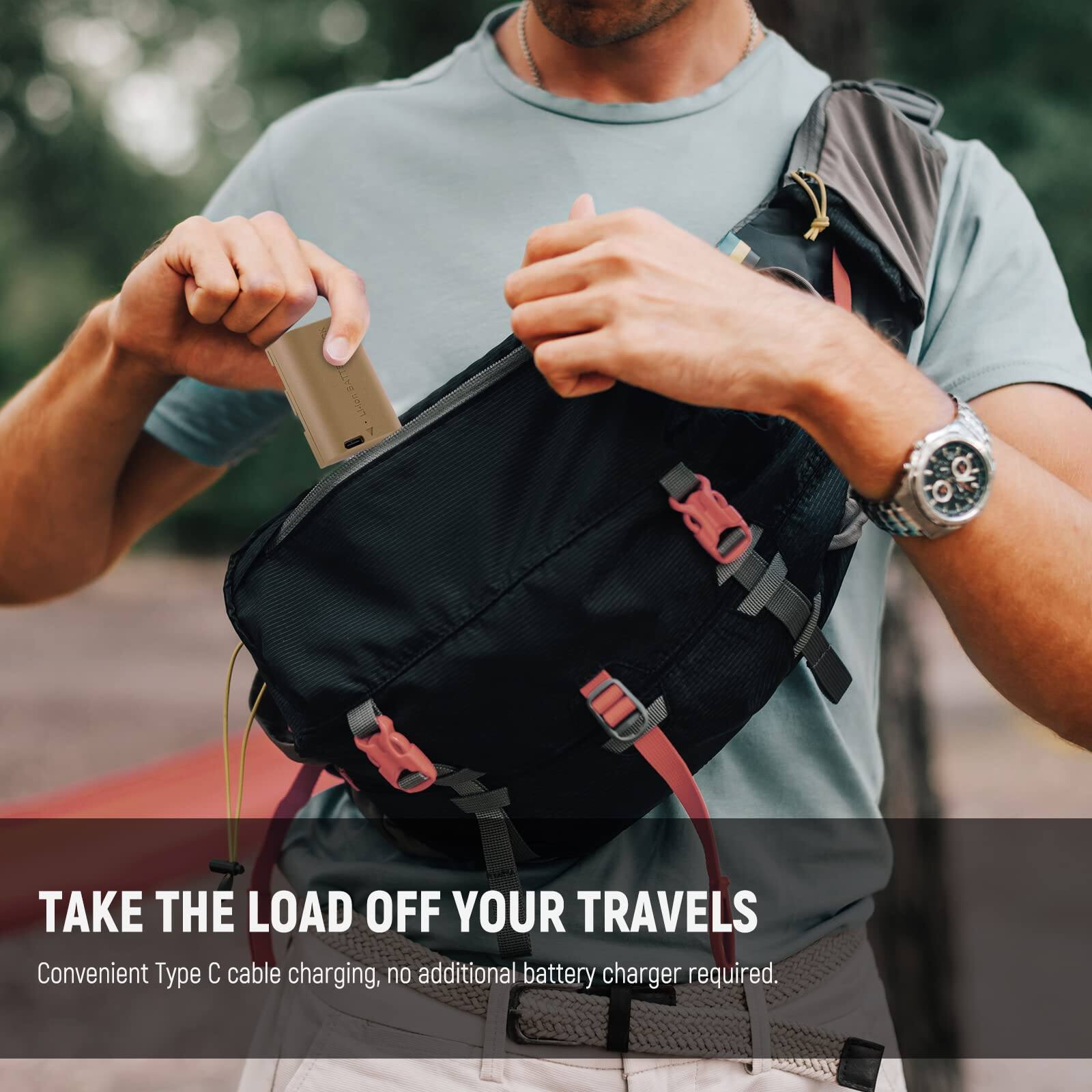 TAKE THE LOAD OFF YOUR TRAVELS  
Convenient Type C cable charging, no additional battery charger required.