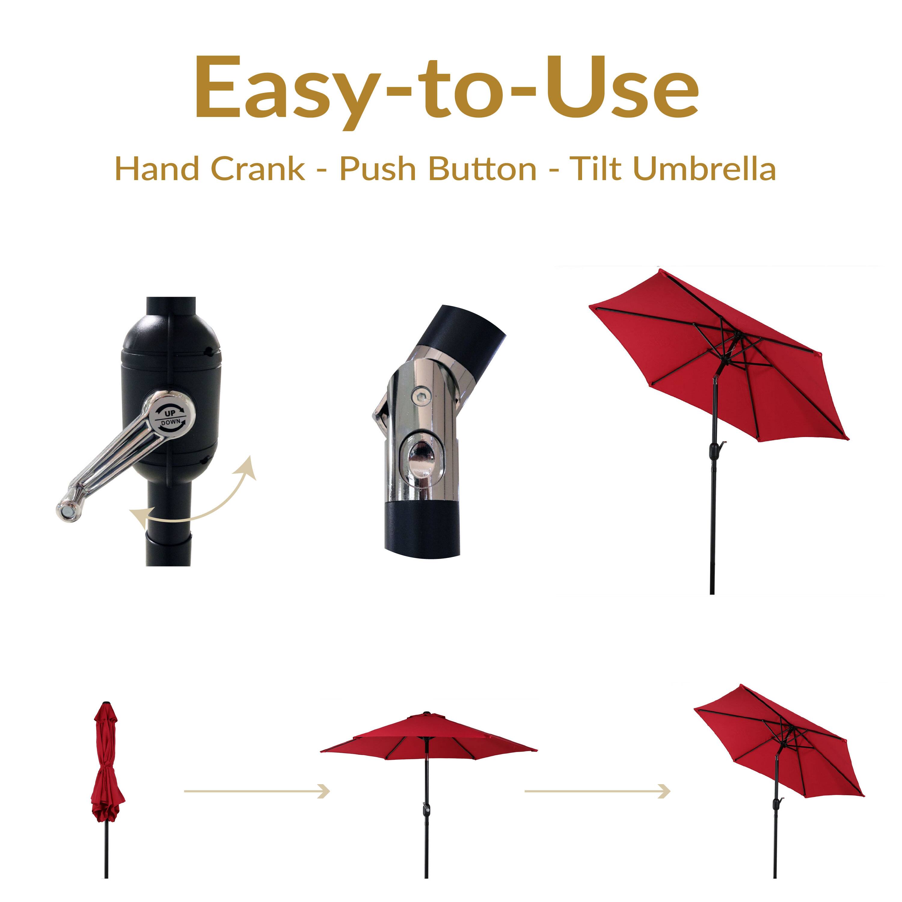 Easy-to-Use  
Hand Crank - Push Button - Tilt Umbrella