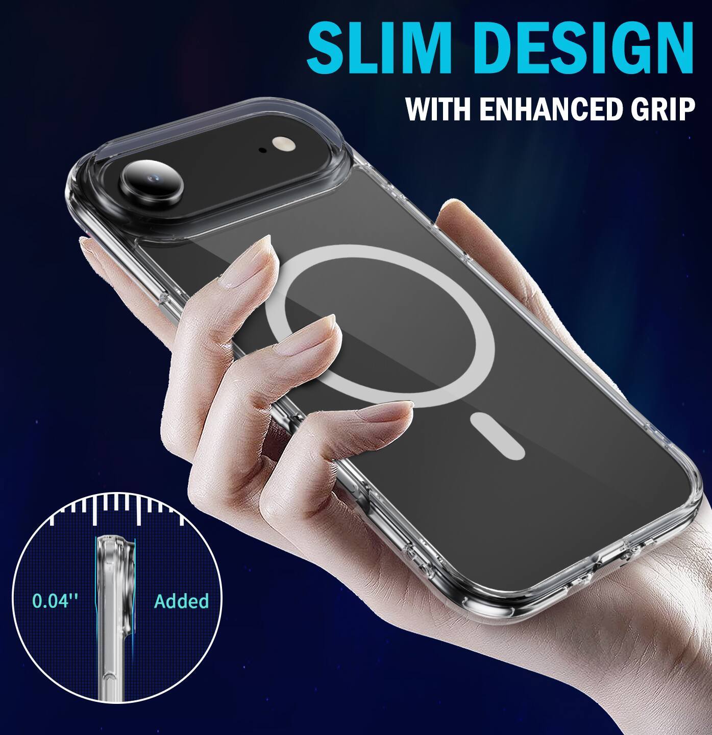 SLIM DESIGN WITH ENHANCED GRIP  
0.04" Added