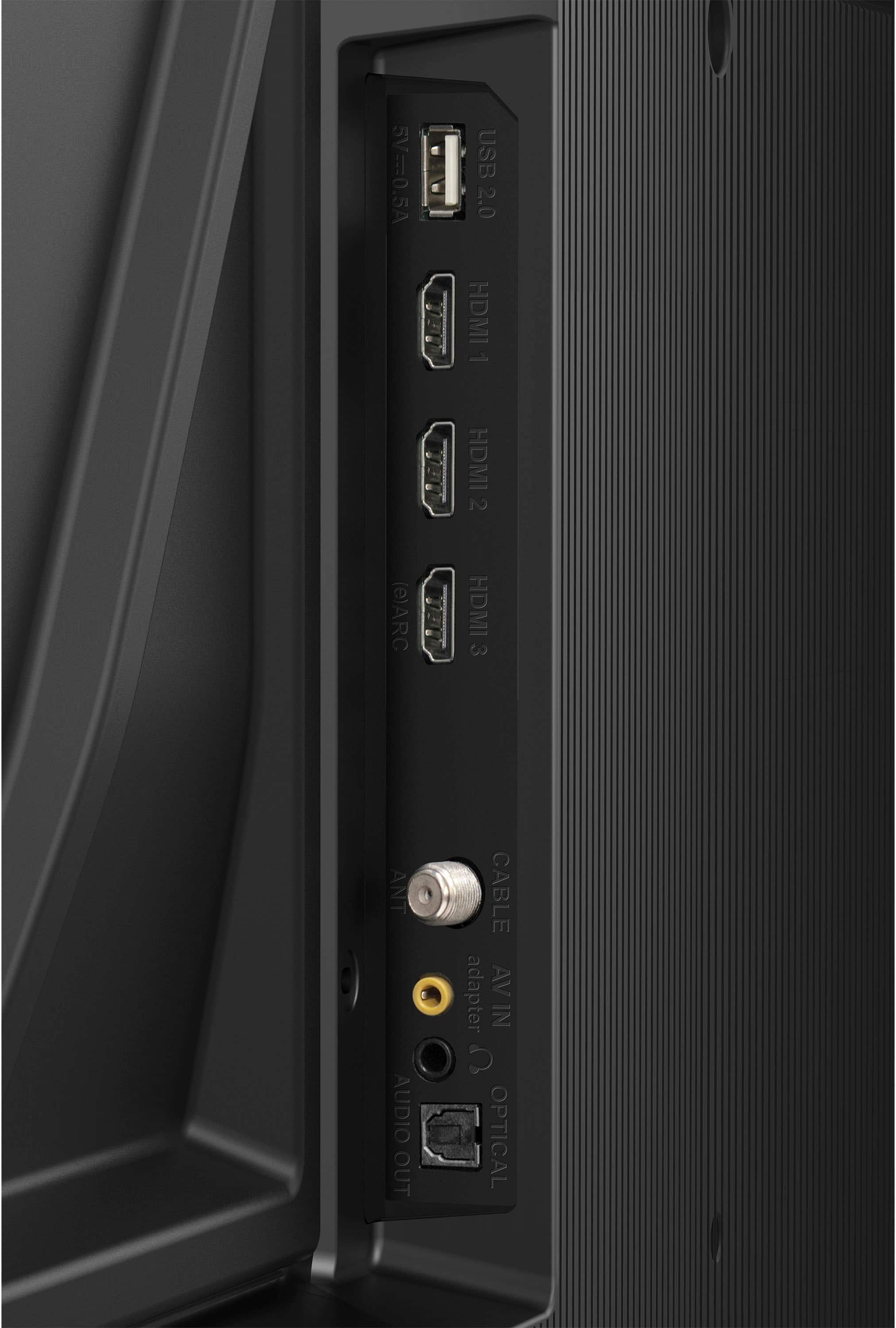 The text on the image reads:
5V = 0.5A USB 2.0 HDMI 1 (e)ARC HDMI 2 ANT AUDIO OUT CABLE adapter AV IN S OPTICAL
This text describes the various ports and features available on the back of the electronic device. The ports include USB 2.0, HDMI 1, HDMI 2, and an optical port. Additionally, there is an audio out port and a cable adapter for AV in and out.