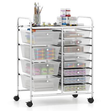 Front. Costway - Costway 12-Drawer Rolling Storage Cart with Removable Drawers & Lockable Casters for Office - Clear.
