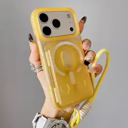 Dteck - Magnetic Mag Safe Wallet Case for Apple iPhone 17 Pro Max,Rugged Matte Cover with Detachable Card Holder & Lanyard - Yellow