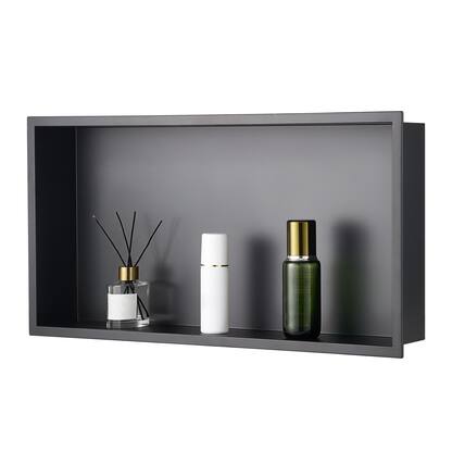 Front. VEVOR - Shower Niche, 13 x 25 x 4 inch Recessed Wall Niche, Heavy-duty Stainless Steel Modern Soap & Shampoo Storage Organizer - Black.