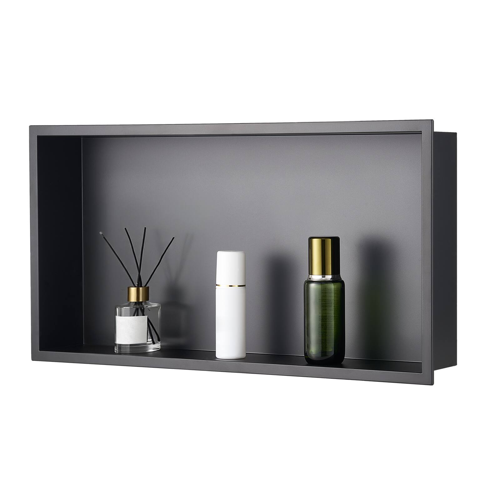 Front. VEVOR - Shower Niche, 13 x 25 x 4 inch Recessed Wall Niche, Heavy-duty Stainless Steel Modern Soap & Shampoo Storage Organizer - Black.