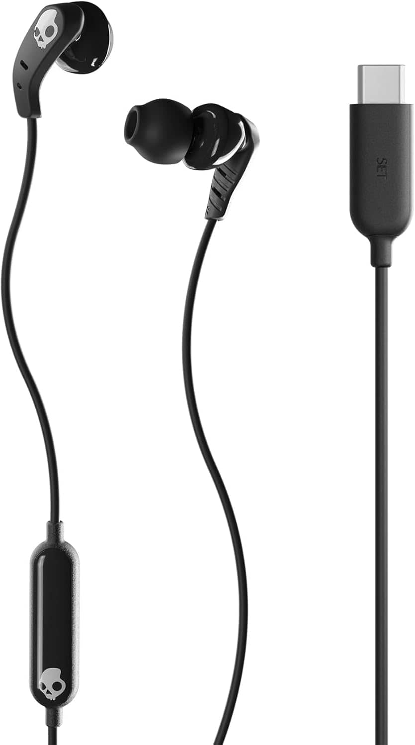 Skullcandy - Set USB-C Wired Earbuds with Noise Isolating Fit, Built-In Microphone Call, Ear Gel Sizes Included for Custom Fit - True Black