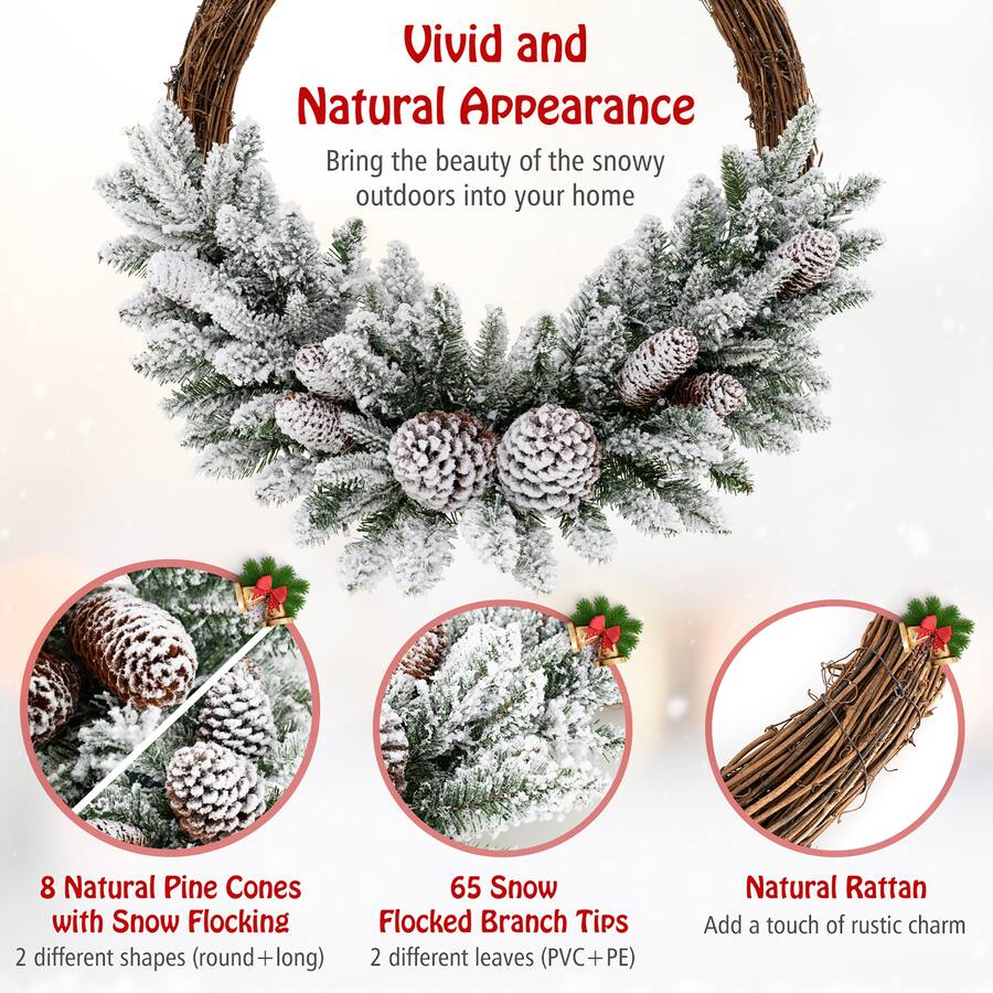 Gymax 24'' Christmas Wreath w/65 Branch Tips 8 Natural Pine Cones 6 ...