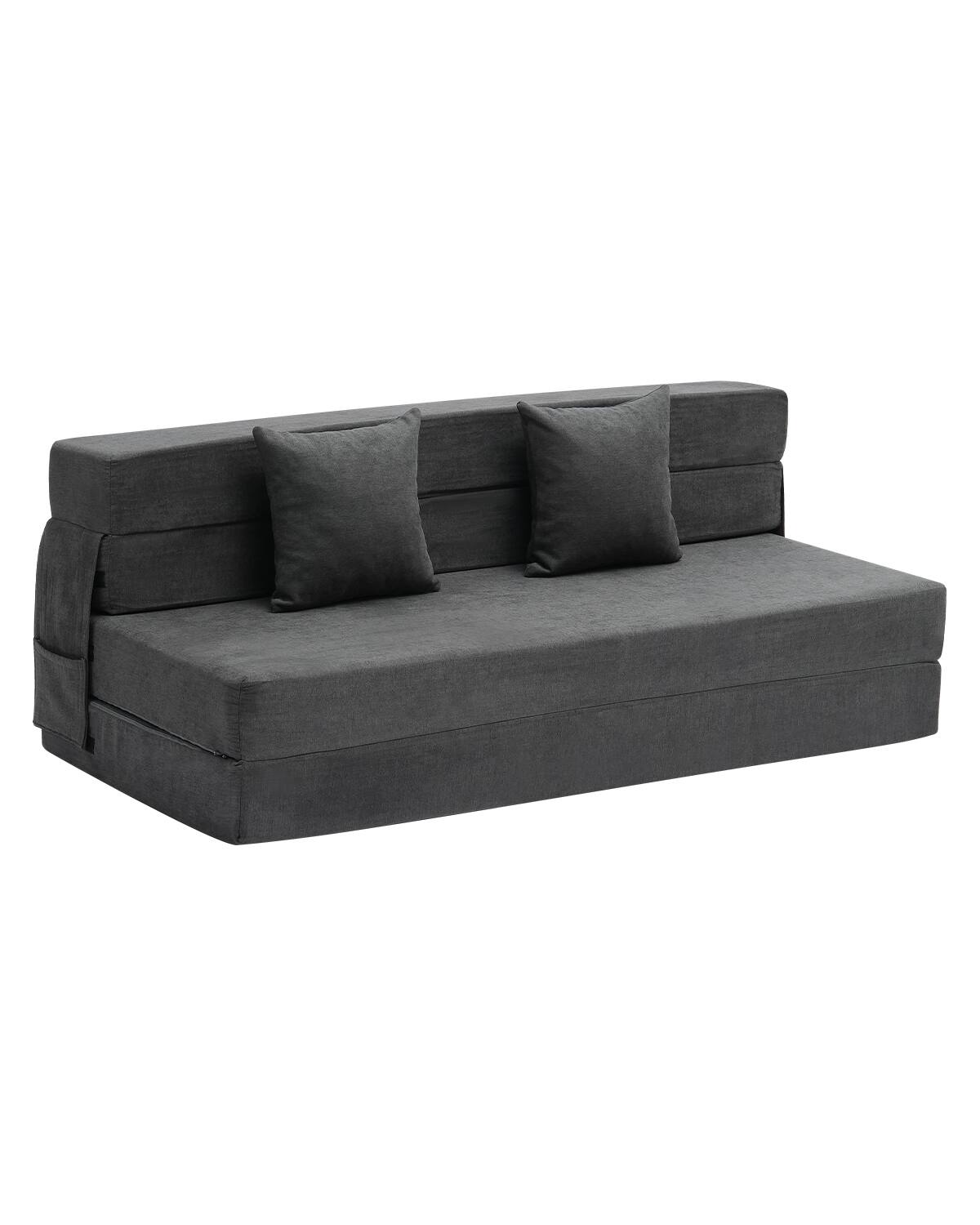 Front. VEVOR - Folding Sofa Bed, 3-in-1 Foldable Couch Bed with 2 Pillows and Washable Cover - Grey.