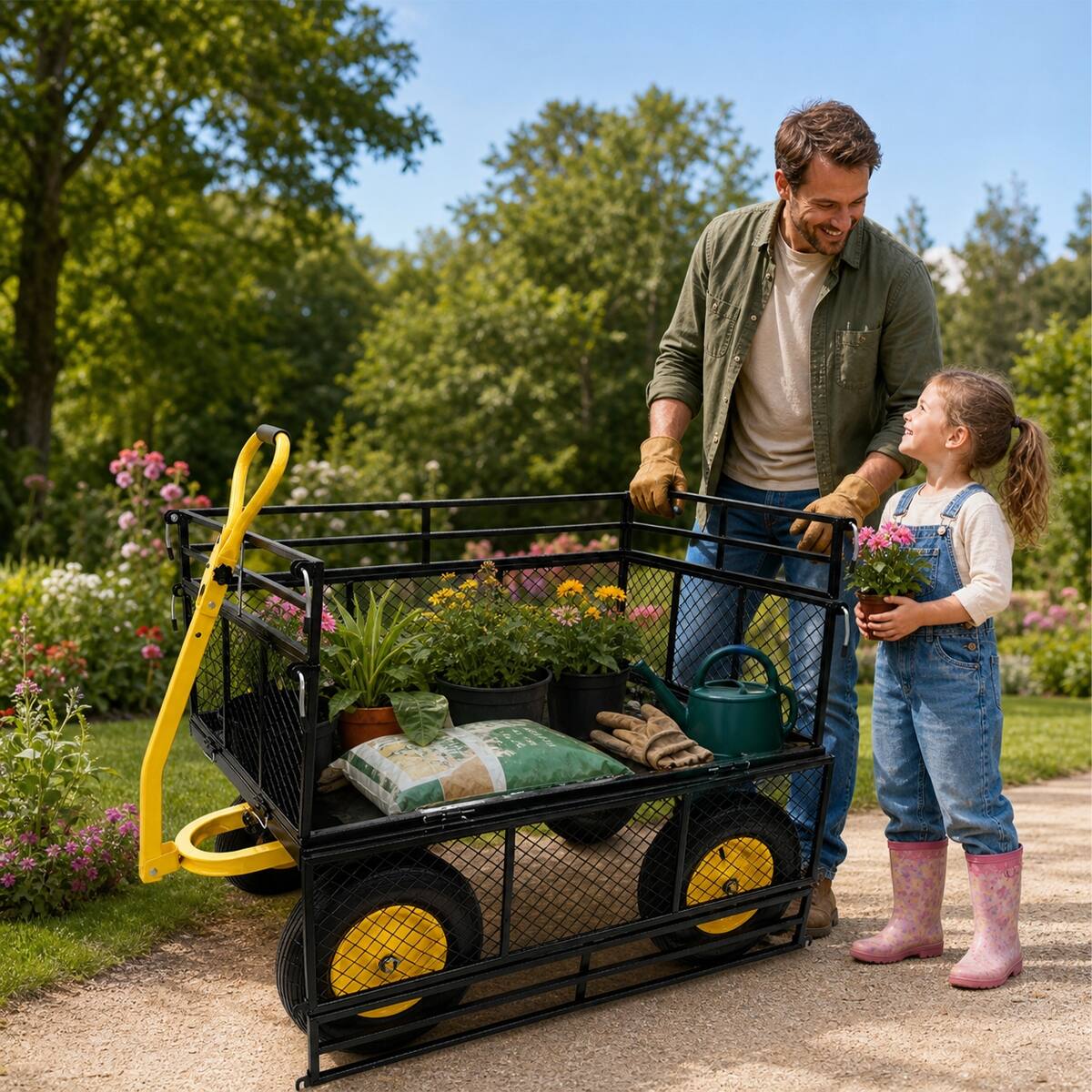 Alt View 7. Loheer - Loheer Heavy Duty Steel Garden Cart, 1400 lb Capacity, Convertible Flatbed Wagon with Removable Mesh Sides.