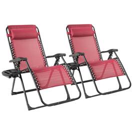 Costway - 2PC Zero Gravity Chair Oversize Lounge Patio Heavy Duty Folding Recliner - Red