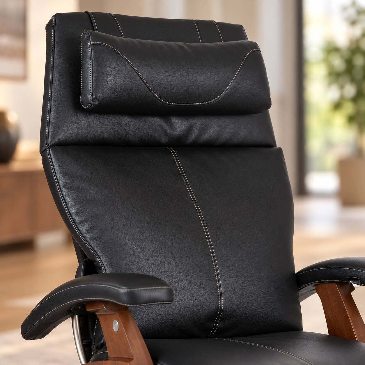 Alt View 3. Human Touch - Human Touch Perfect Chair PC-420 Classic Manual Plus Zero Gravity Chair Recliner with Solid Wood Base - Walnut / Black SofHyde / Comfort.