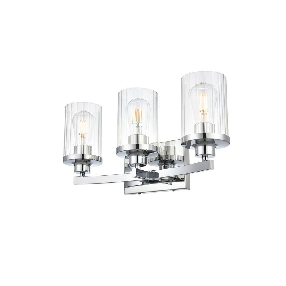 Back. Living District - Saanvi 3 light Chrome and Clear Bath Sconce - Chrome And Clear.
