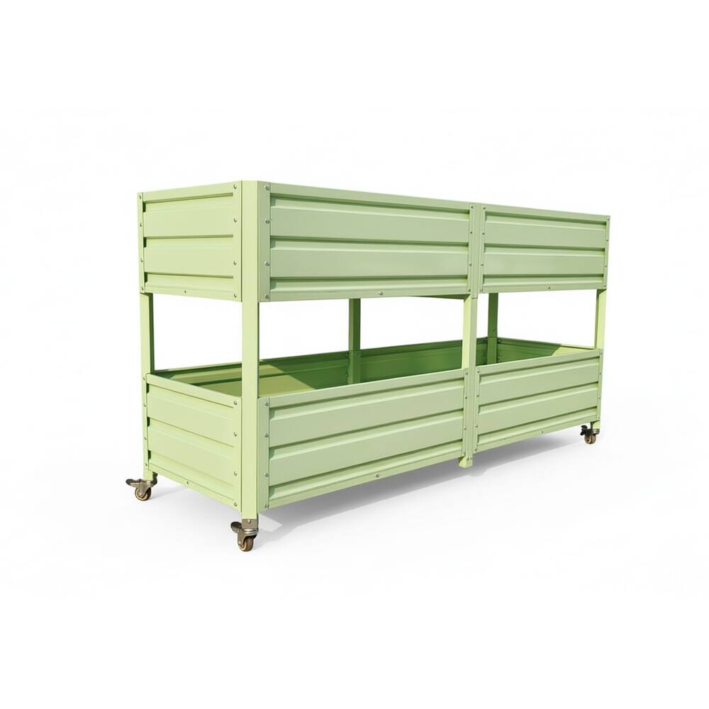 Alt View 7. Loheer - Loheer 2-Tier Elevated Raised Garden Bed Rolling Metal Planter Box with Lockable Wheels Green.