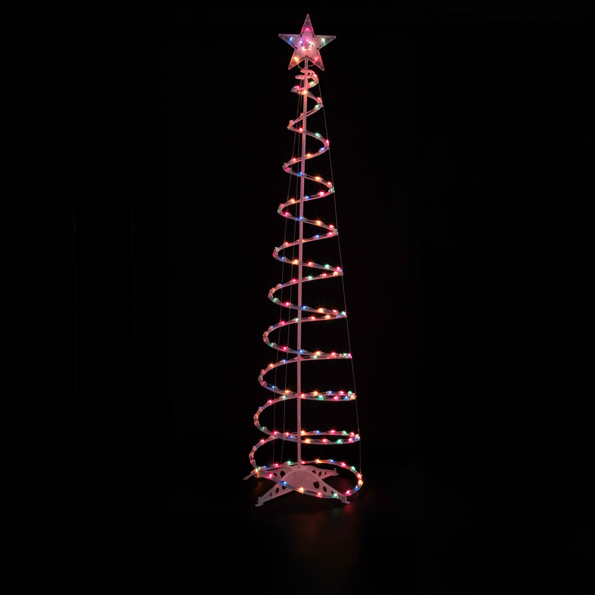 Front. Northlight - Pre-Lit Spiral Outdoor Christmas Tree Yard Decoration - 6' - Multi-Color Lights - White.