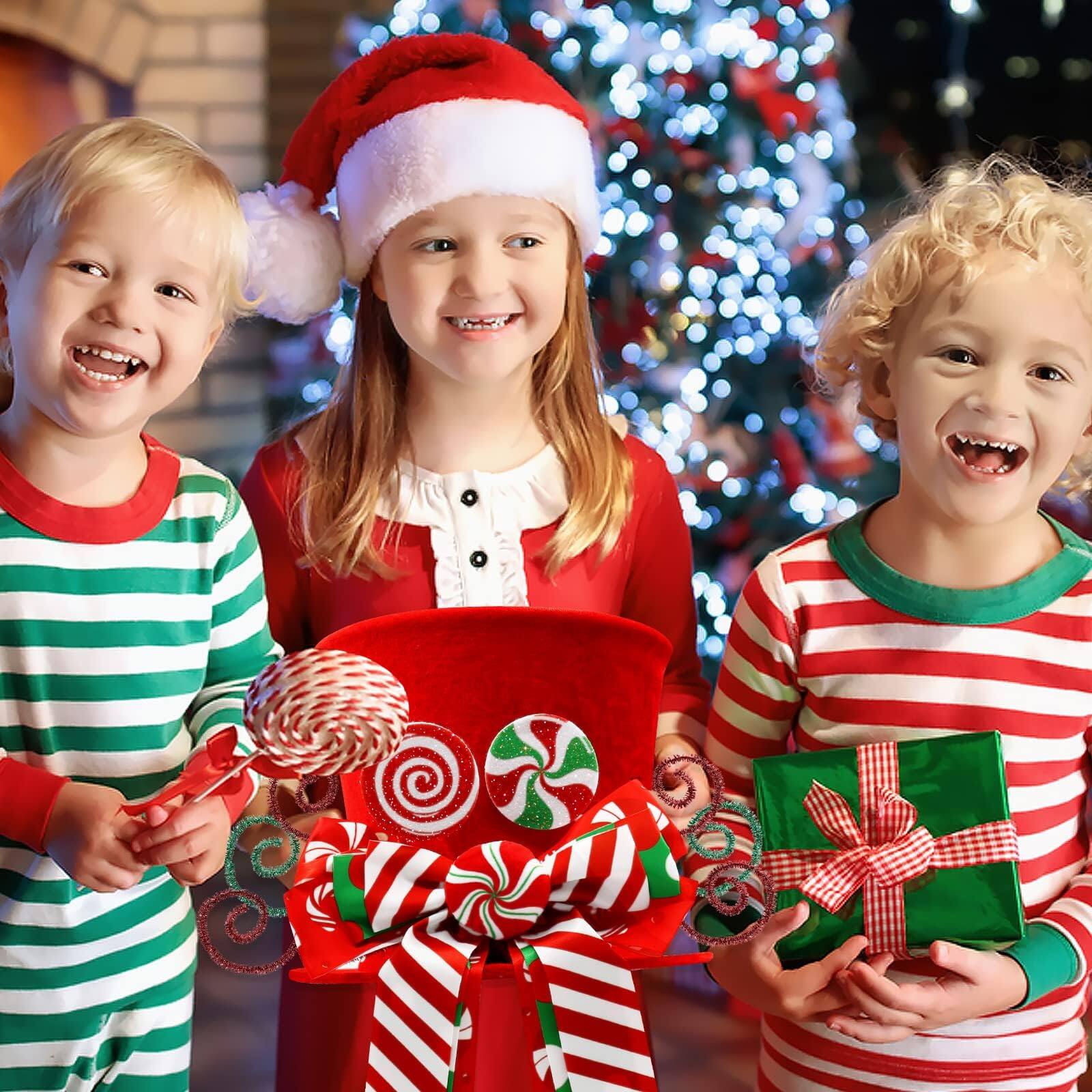 Alt View 3. Stylel Star - Christmas Candy Canes Tree Topper Red Hat With Peppermint Bows Ornament Winter Lollipop Holiday Home Decoration - Gingerbread(red).