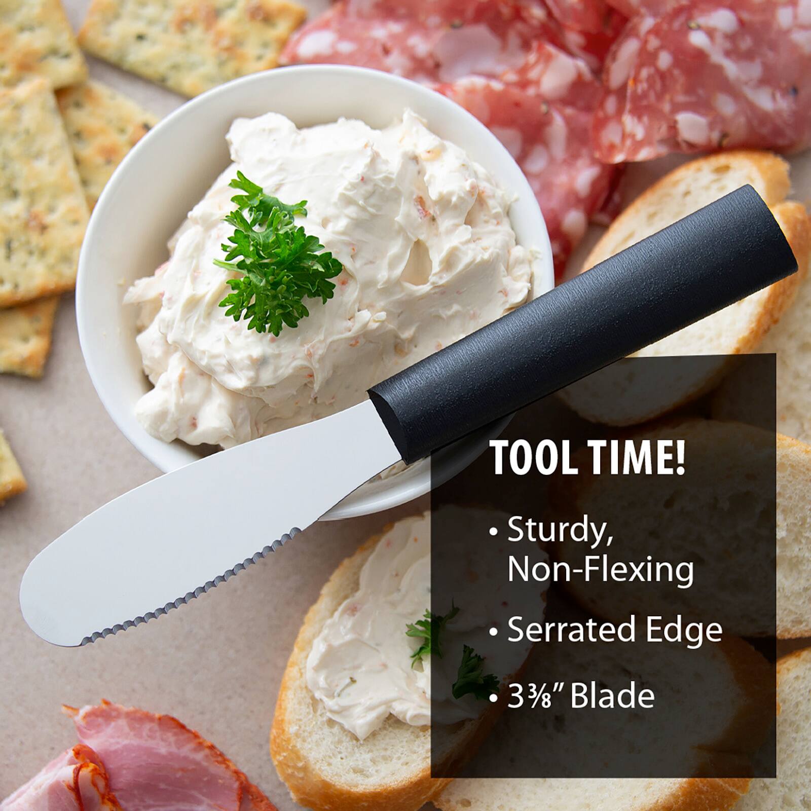 TOOL TIME!  
- Sturdy, Non-Flexing  
- Serrated Edge  
- 3 3/8" Blade