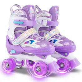 Gymax - Kids Roller Skates 4 Sizes Adjustable Quad Skates w/Light-up Wheels for Ages 3-9 - Purple