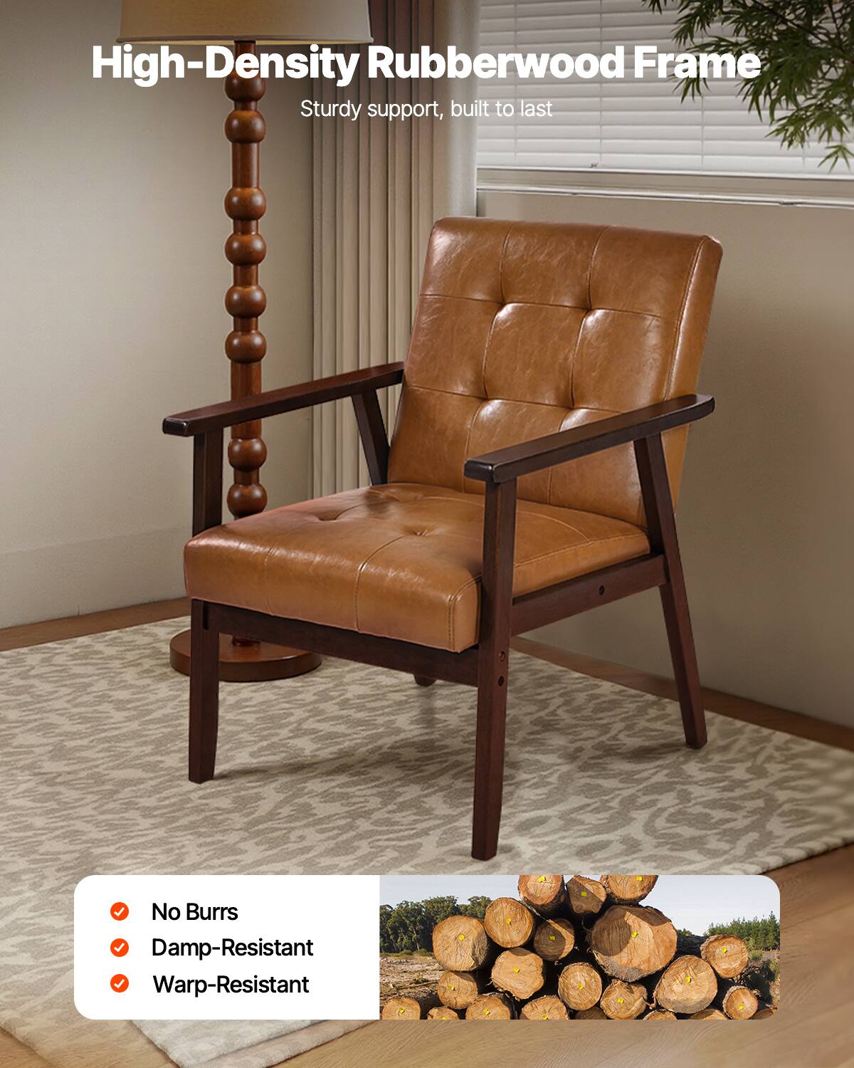High-Density Rubberwood Frame  
Sturdy support, built to last  

- No Burrs  
- Damp-Resistant  
- Warp-Resistant