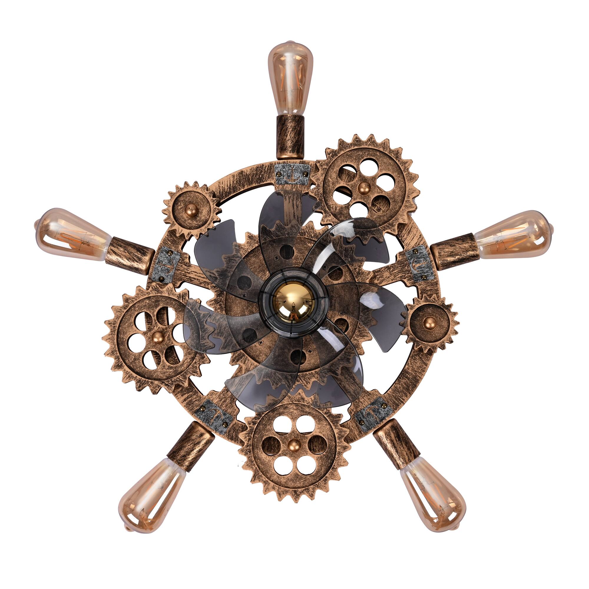 Alt View 5. Sofucor - 20" Retro Industrial Steampunk Ceiling Fans w/ Lights & Remote Low Profile Flush Mount Bladeless Ceiling Fan for Bedroom - Black.