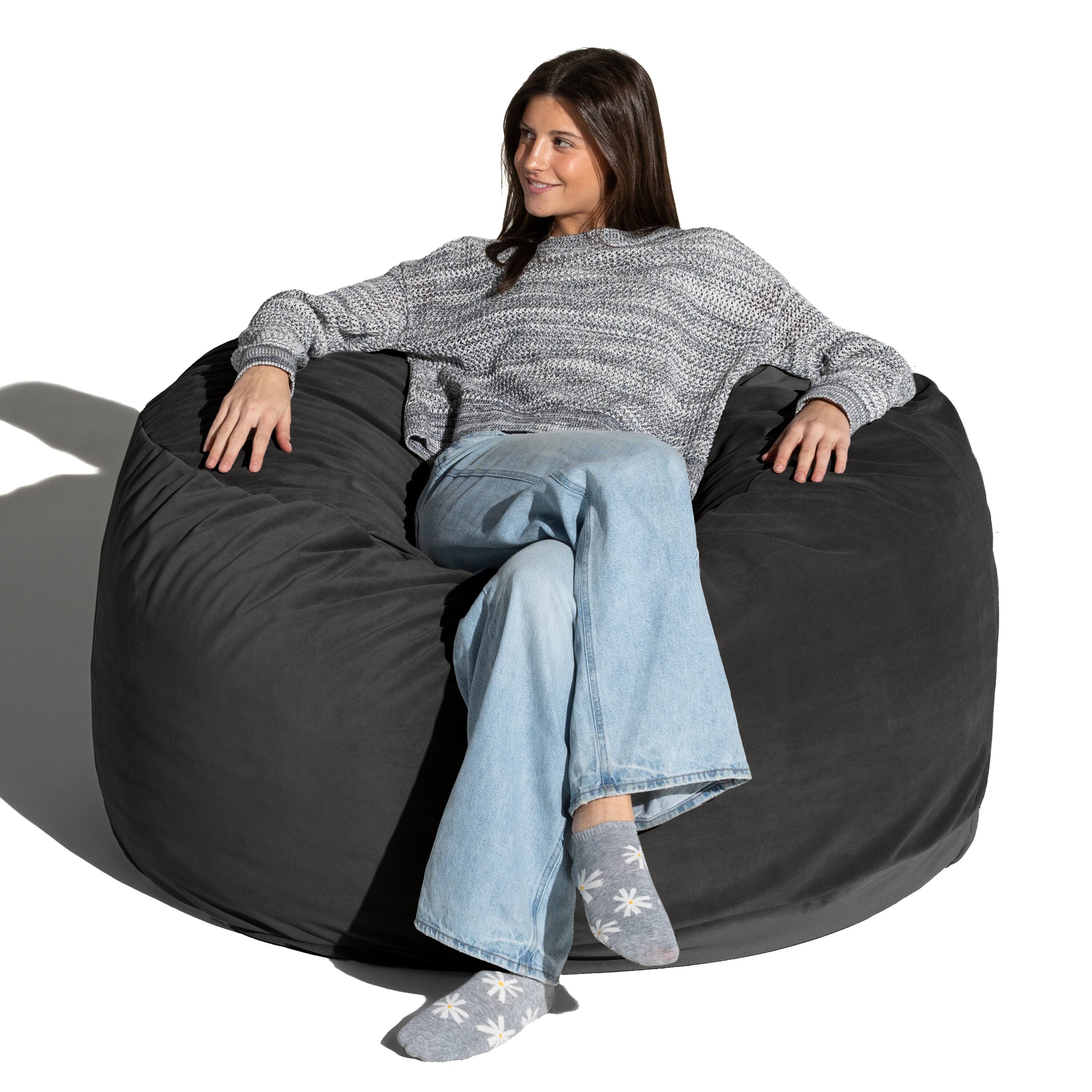 Angle. Jaxx - Jaxx 4 Foot Saxx - Large Round Bean Bag Chair for Adults - Lush Velvet Black - Lush Velvet Black.