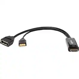 Rocstor - HDMI to DisplayPort 4K@30Hz Adapter M/F - 8.70" DisplayPort/HDMI/USB A/V Cable for Audio/Video Device - Black
