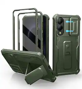 dexnor - for Samsung S25 Edge Case with Slide Camera Cover&2 Front Frames&Built-in Screen Protector&Kickstand - Army Green