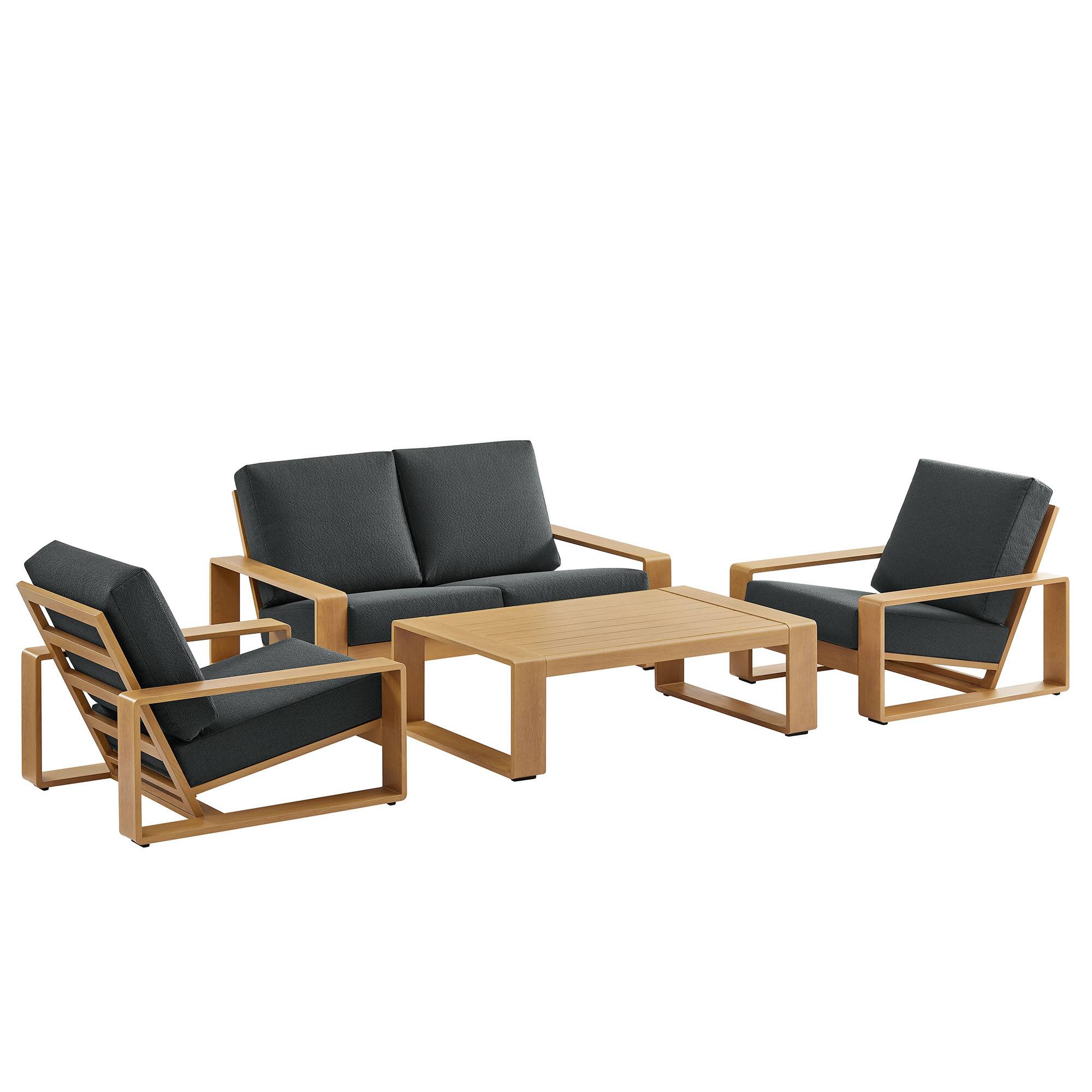 Left. Modway - Lirienne 4-Piece Outdoor Patio Aluminum Faux Wood Furniture Set - Charcoal Natural.
