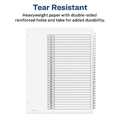Tear Resistant  
Heavyweight paper with double-sided reinforced holes and tabs for added durability.