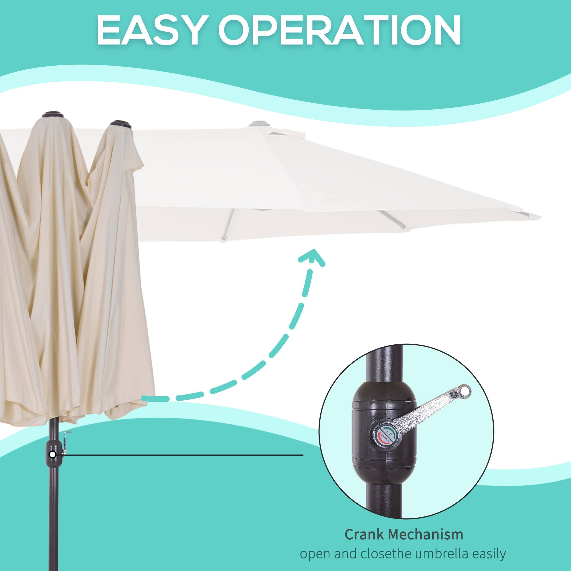 EASY OPERATION

Crank Mechanism
open and closethe umbrella easily