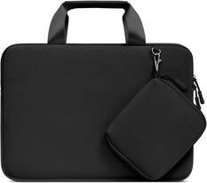 Front. mosiso - Laptop Sleeve 16 inch, Neoprene Laptop Carrying Case with Handle & Pouch for MacBook Pro 16, HP Acer Dell Lenovo ASUS - Black.